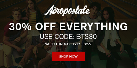 We’ve partnered with our friends at Aeropostale to give away $500 worth of Aeropostale gift cards to 10 lucky winners, plus get 30% off everything right now!