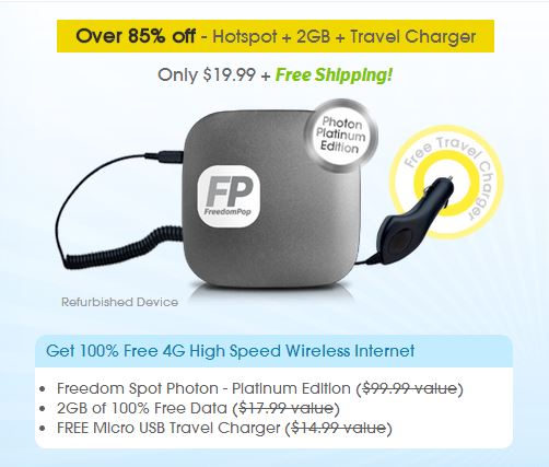 85% off Refurb 4G Hotspot + 2GB + Travel Charger+Free Shipping-$19.99
