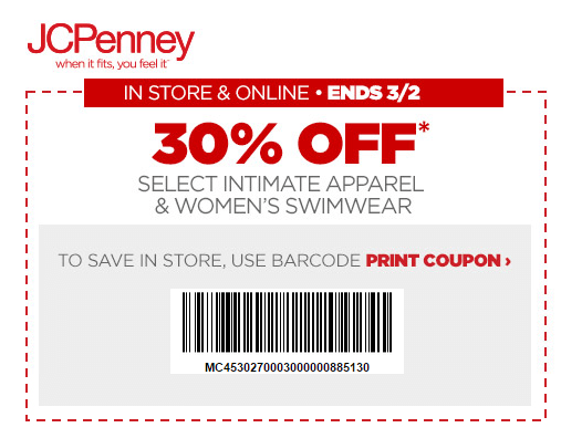 Printable: 30% off Select Intimate & Swimwear Orders