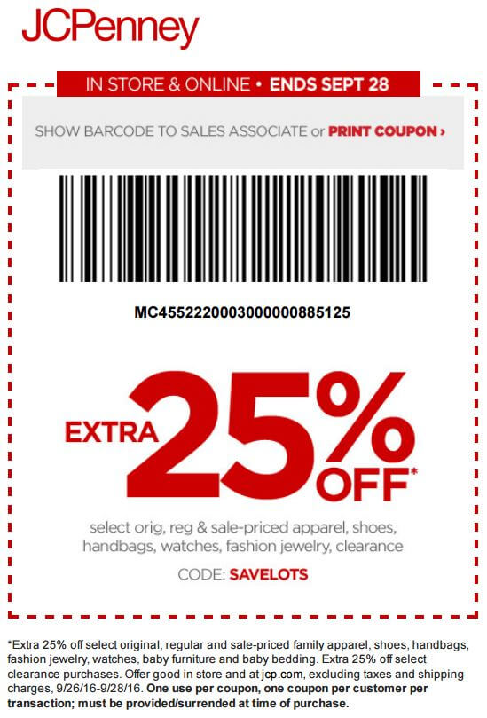 Printable: Extra 25% off Select Apparel, Accessories & Clearance Items