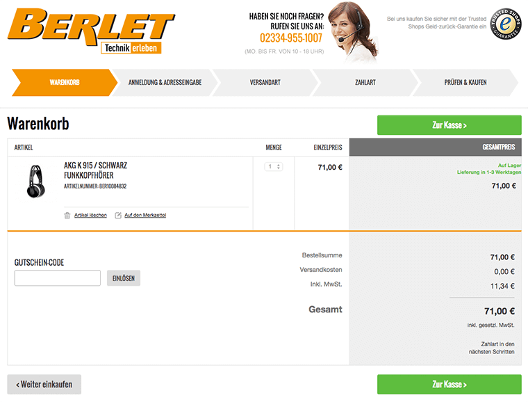 Berlet Gutschein einlösen